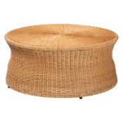 bali & pari Caroline Round Natural Rattan Coffee Table - Handwoven Wicker Drum Shape Accent Table for Living Room or Sunroom, Light Honey Baxton Studio restaurant furniture, hotel furniture, commercial furniture, wholesale living room furniture, wholesale coffee table, classic coffee table